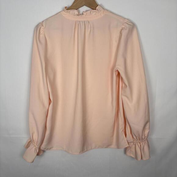 J.CREW Size Small Pink Peach Ruffle Neck Long Sleeve Blouse - Picture 4 of 6